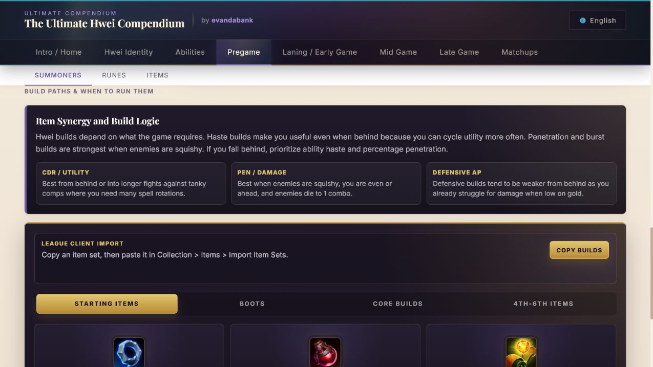 HweiGuide item synergy and build path interface